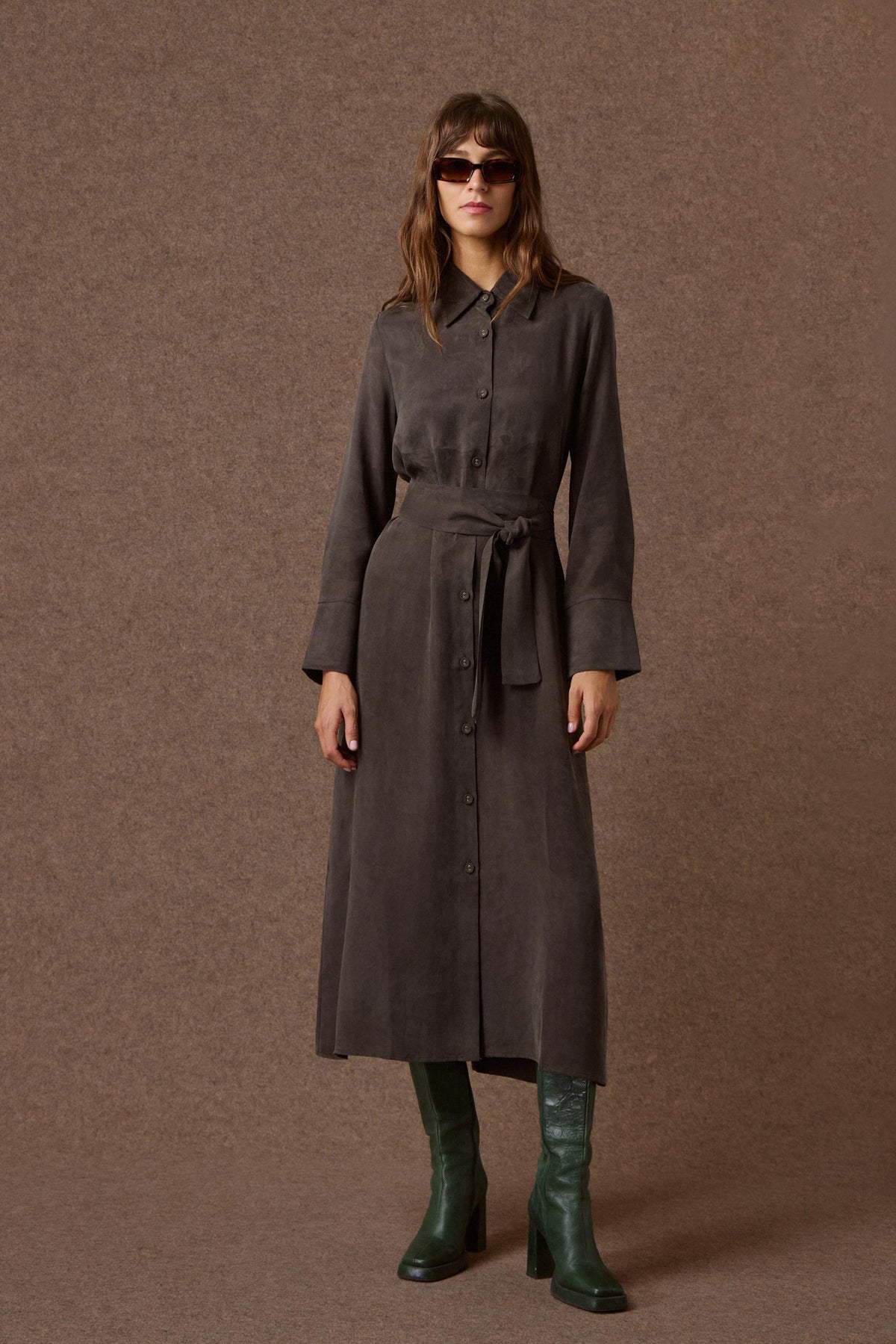 'PARIS' ΜΑΚΡΥ ΣΕΜΙΖΙΕ ΦΟΡΕΜΑ (DARK OLIVE) MAMOUSH