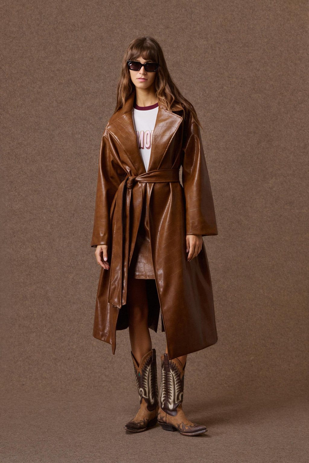 'NORMA' OVERSIZED ΜΑΚΡΥ ΠΑΛΤΟ ΜΕ ΚΡΟΚΟ ΥΦΗ (CARAMEL) MAMOUSH