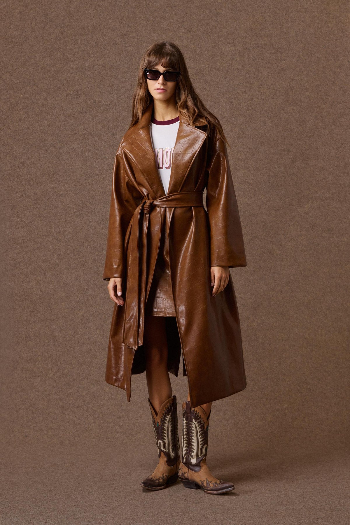 'NORMA' OVERSIZED ΜΑΚΡΥ ΠΑΛΤΟ ΜΕ ΚΡΟΚΟ ΥΦΗ (CARAMEL) MAMOUSH