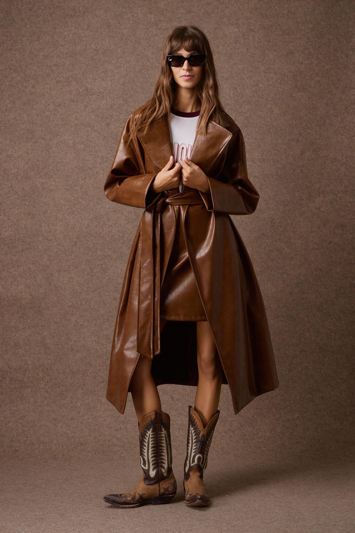 'NORMA' OVERSIZED ΜΑΚΡΥ ΠΑΛΤΟ ΜΕ ΚΡΟΚΟ ΥΦΗ (CARAMEL) MAMOUSH