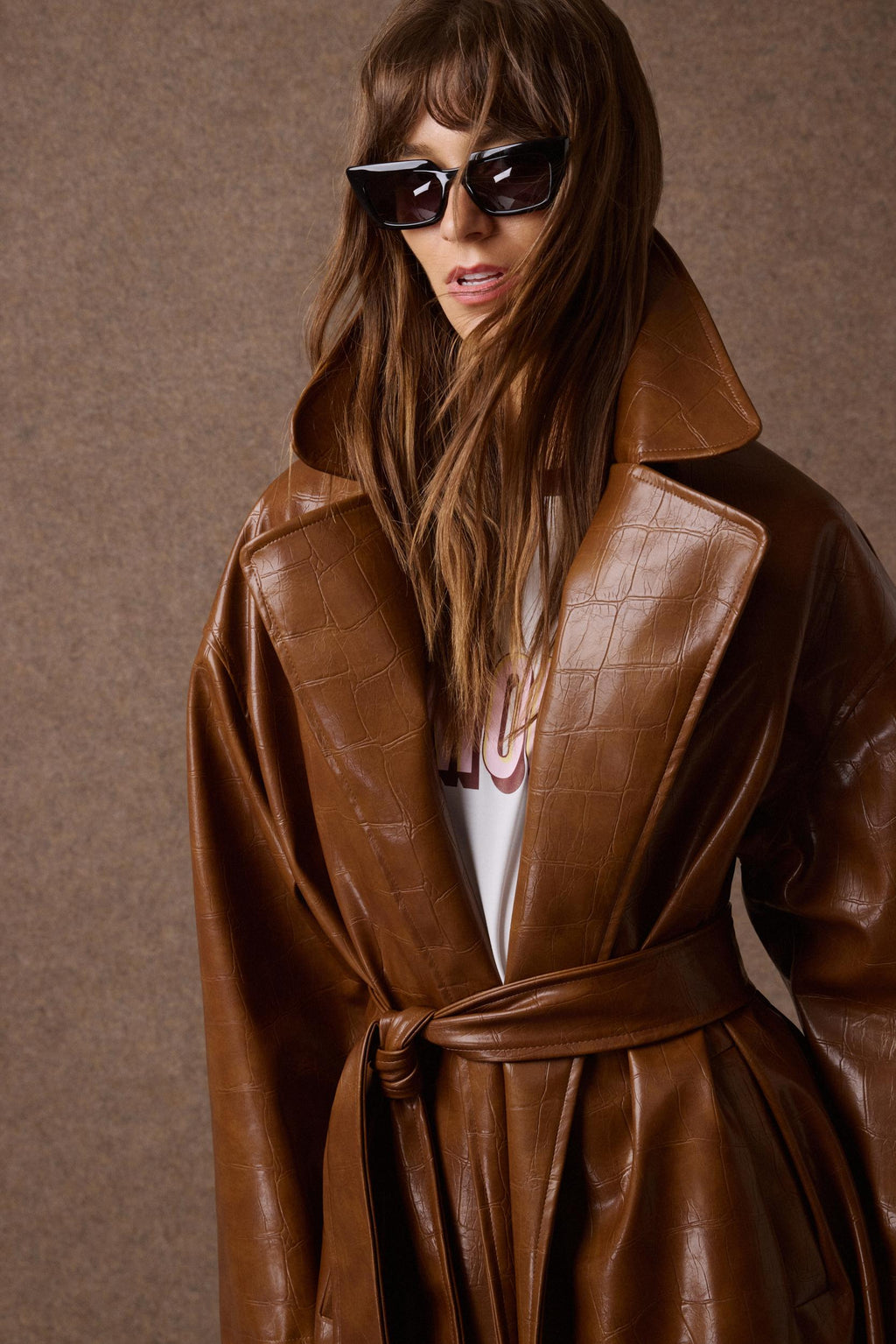 'NORMA' OVERSIZED ΜΑΚΡΥ ΠΑΛΤΟ ΜΕ ΚΡΟΚΟ ΥΦΗ (CARAMEL) MAMOUSH