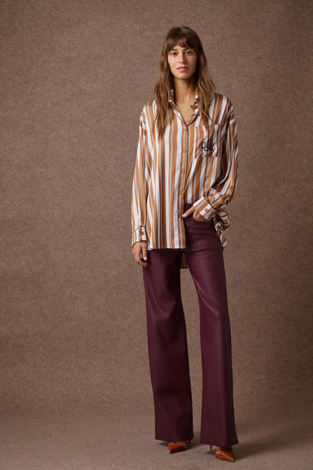 'MARCIA' OVERSIZED ΡΙΓΕ ΠΟΥΚΑΜΙΣΟ (BROWN STRIPED) MAMOUSH
