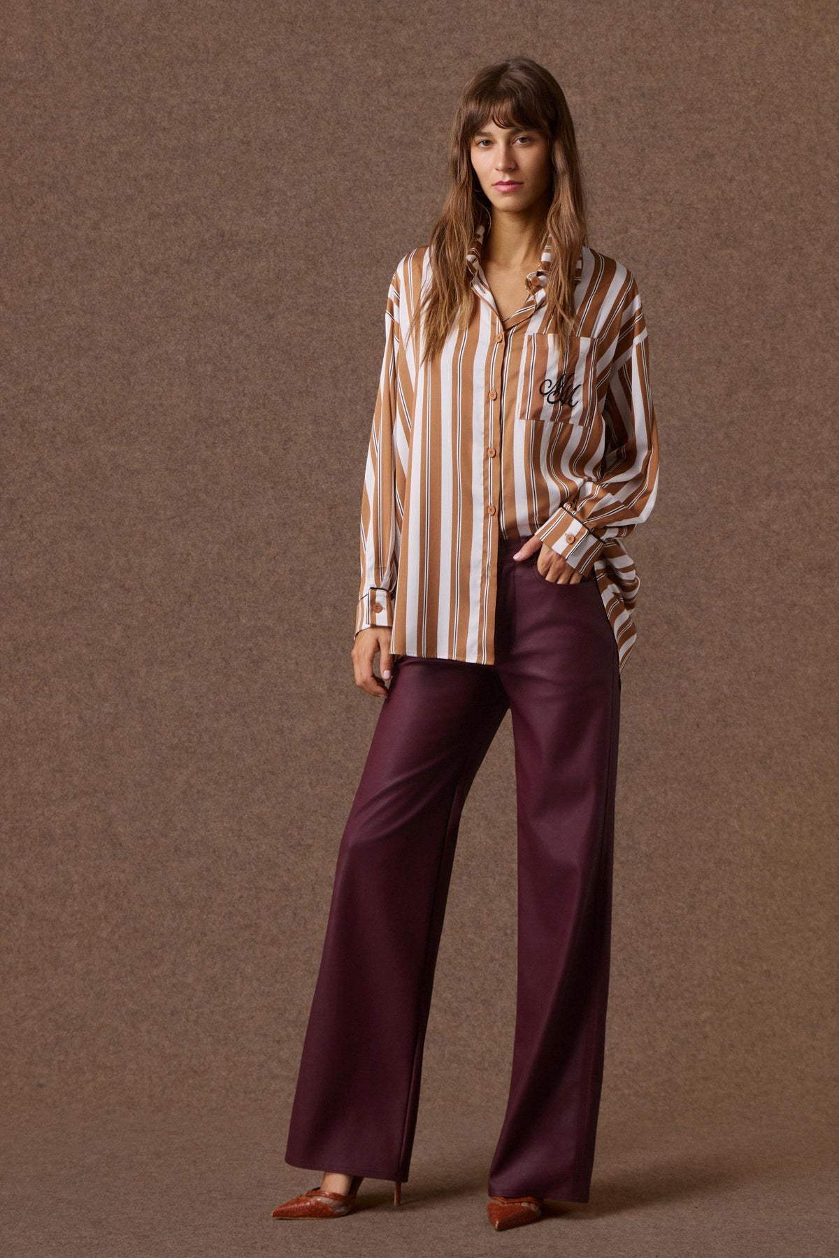 'MARCIA' OVERSIZED ΡΙΓΕ ΠΟΥΚΑΜΙΣΟ (BROWN STRIPED) MAMOUSH