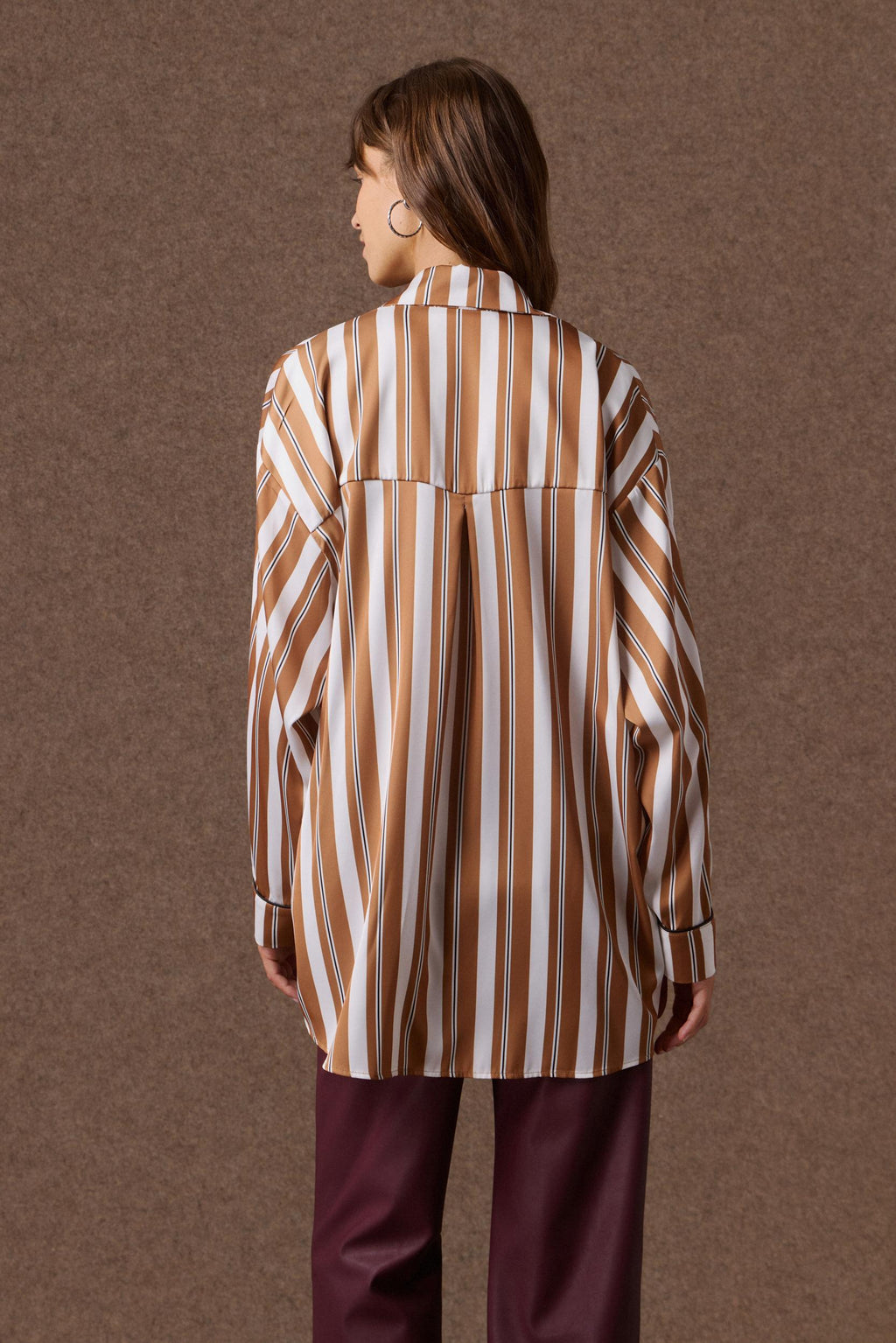 'MARCIA' OVERSIZED ΡΙΓΕ ΠΟΥΚΑΜΙΣΟ (BROWN STRIPED) MAMOUSH