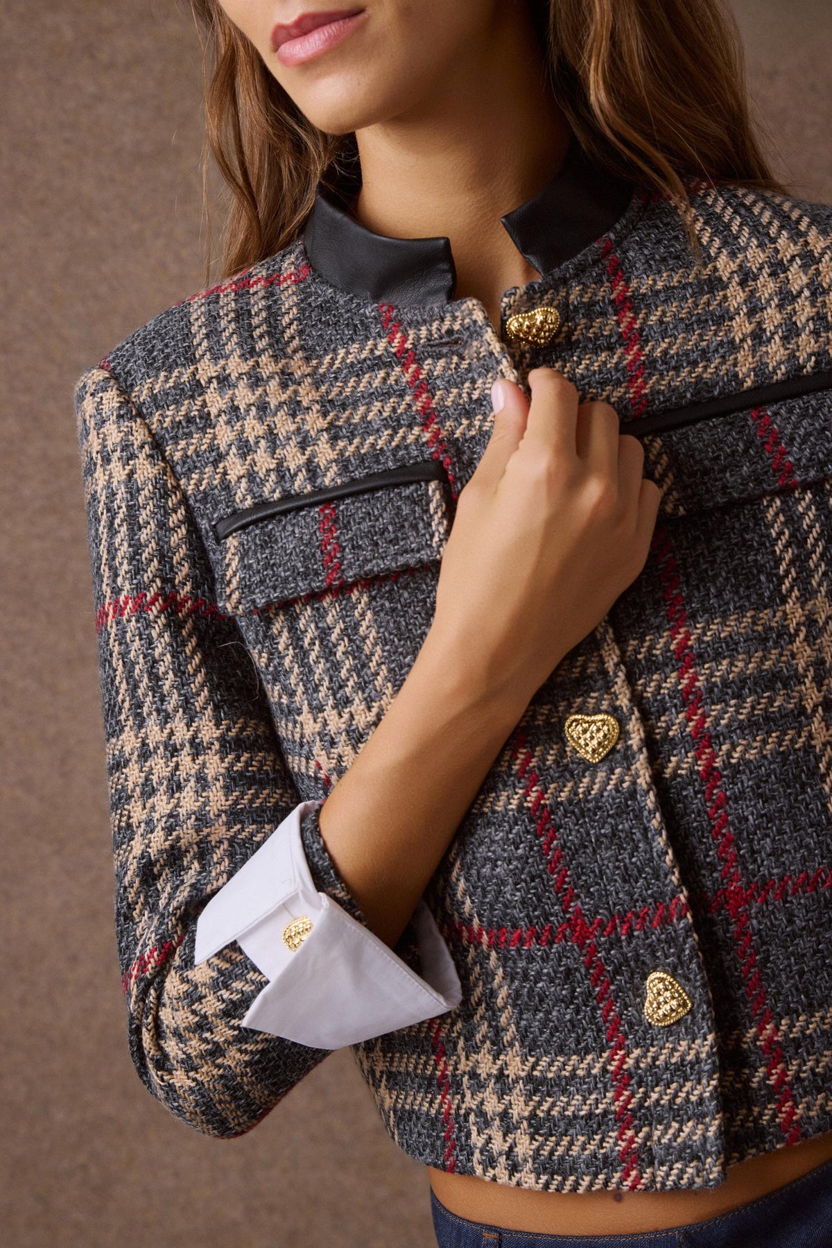 'ALEXIA' ΚΟΝΤΟ ΚΑΡΟ ΣΑΚΑΚΙ (GRAY PLAID)  MAMOUSH