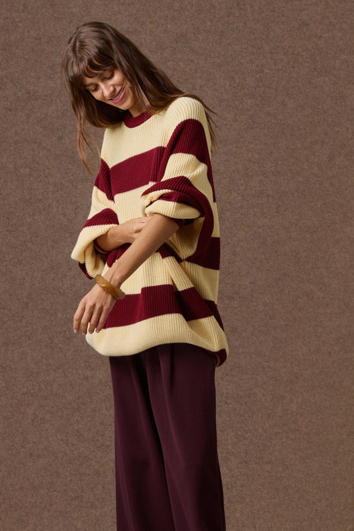 'AGNES' ΡΙΓΕ ΠΛΕΚΤΗ ΜΠΛΟΥΖΑ (BURGUNDY/YELLOW) MAMOUSH