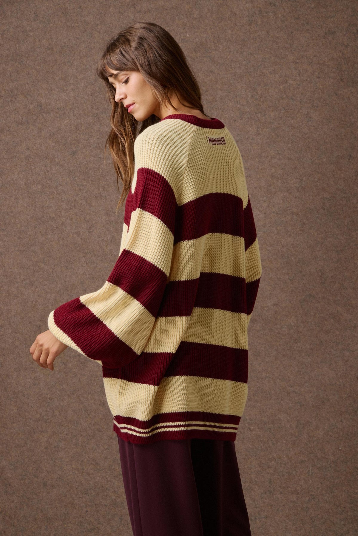 'AGNES' ΡΙΓΕ ΠΛΕΚΤΗ ΜΠΛΟΥΖΑ (BURGUNDY/YELLOW) MAMOUSH