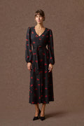 'KLELIA' ΣΕΜΙΖΙΕ ΦΟΡΕΜΑ ΜΕ ΤΥΠΩΜΑ ΡΟΔΙΑ (BLACK) MAMOUSH