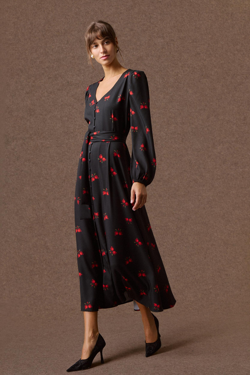 'KLELIA' ΣΕΜΙΖΙΕ ΦΟΡΕΜΑ ΜΕ ΤΥΠΩΜΑ ΡΟΔΙΑ (BLACK) MAMOUSH