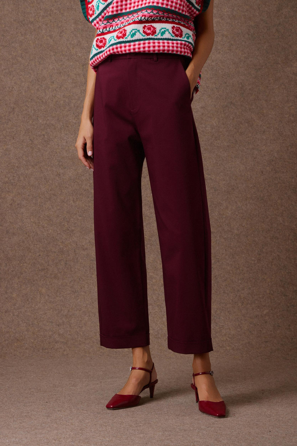 'LEO' CROPPED ΠΑΝΤΕΛΟΝΙ (BURGUNDY) MAMOUSH
