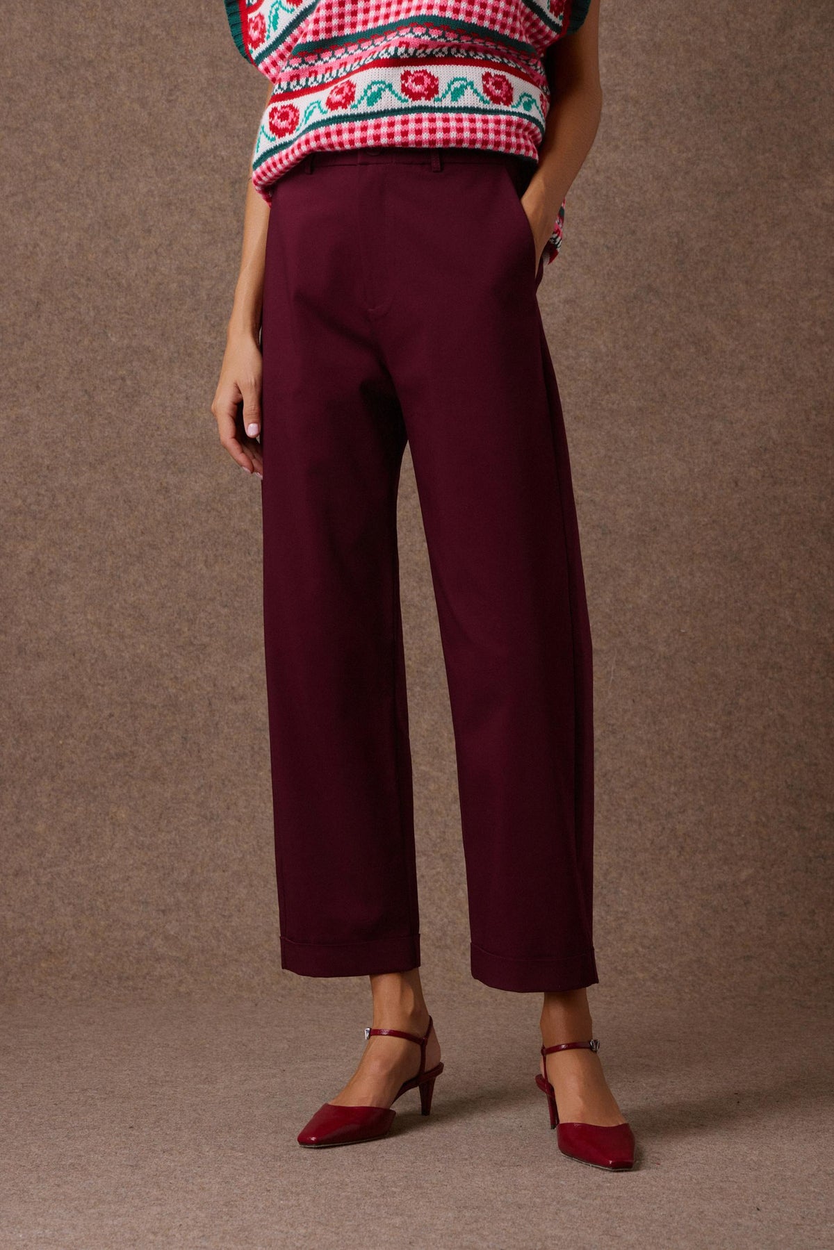 'LEO' CROPPED ΠΑΝΤΕΛΟΝΙ (BURGUNDY) MAMOUSH