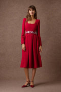 'NEFELI' ΜΙΝΤΙ ΦΟΡΕΜΑ ΜΕ ΚΕΝΤΗΜΕΝΗ ΖΩΝΗ (RASPBERRIEY RED) MAMOUSH