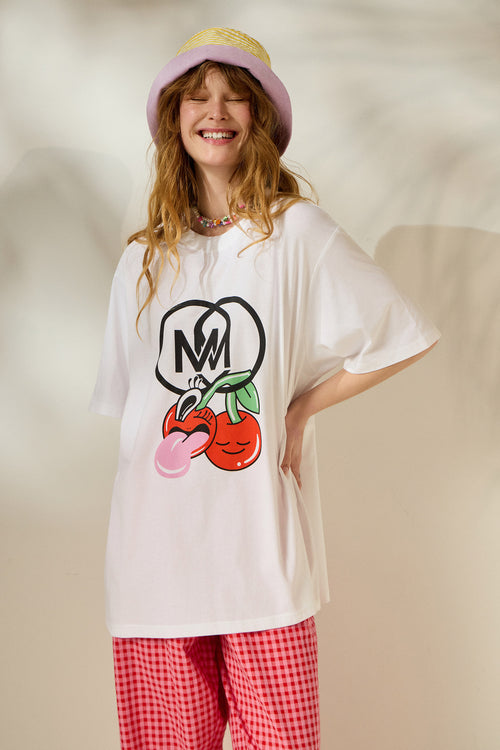 'CHERRY' OVERSIZED TEES (WHITE) MAMOUSH
