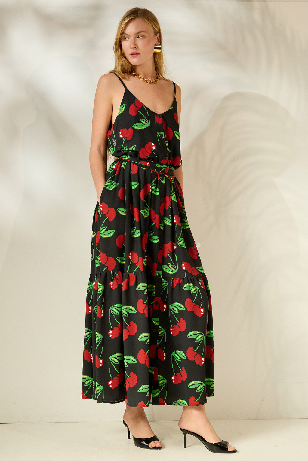 ‘FOTINI’ ΜΑΞΙ ΕΜΠΡΙΜΕ ΦΟΡΕΜΑ (BLACK/CHERRY) MAMOUSH