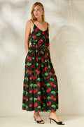 ‘FOTINI’ ΜΑΞΙ ΕΜΠΡΙΜΕ ΦΟΡΕΜΑ (BLACK/CHERRY) MAMOUSH