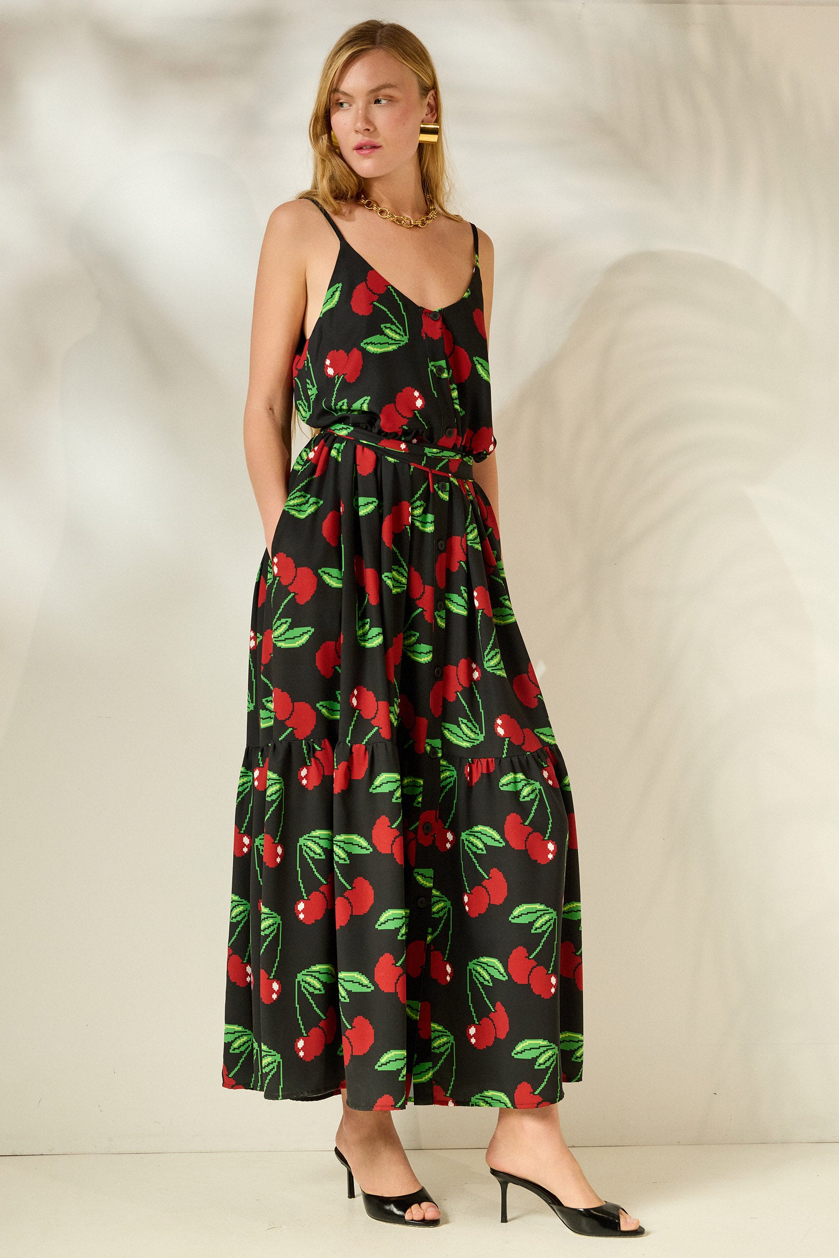 ‘FOTINI’ ΜΑΞΙ ΕΜΠΡΙΜΕ ΦΟΡΕΜΑ (BLACK/CHERRY) MAMOUSH