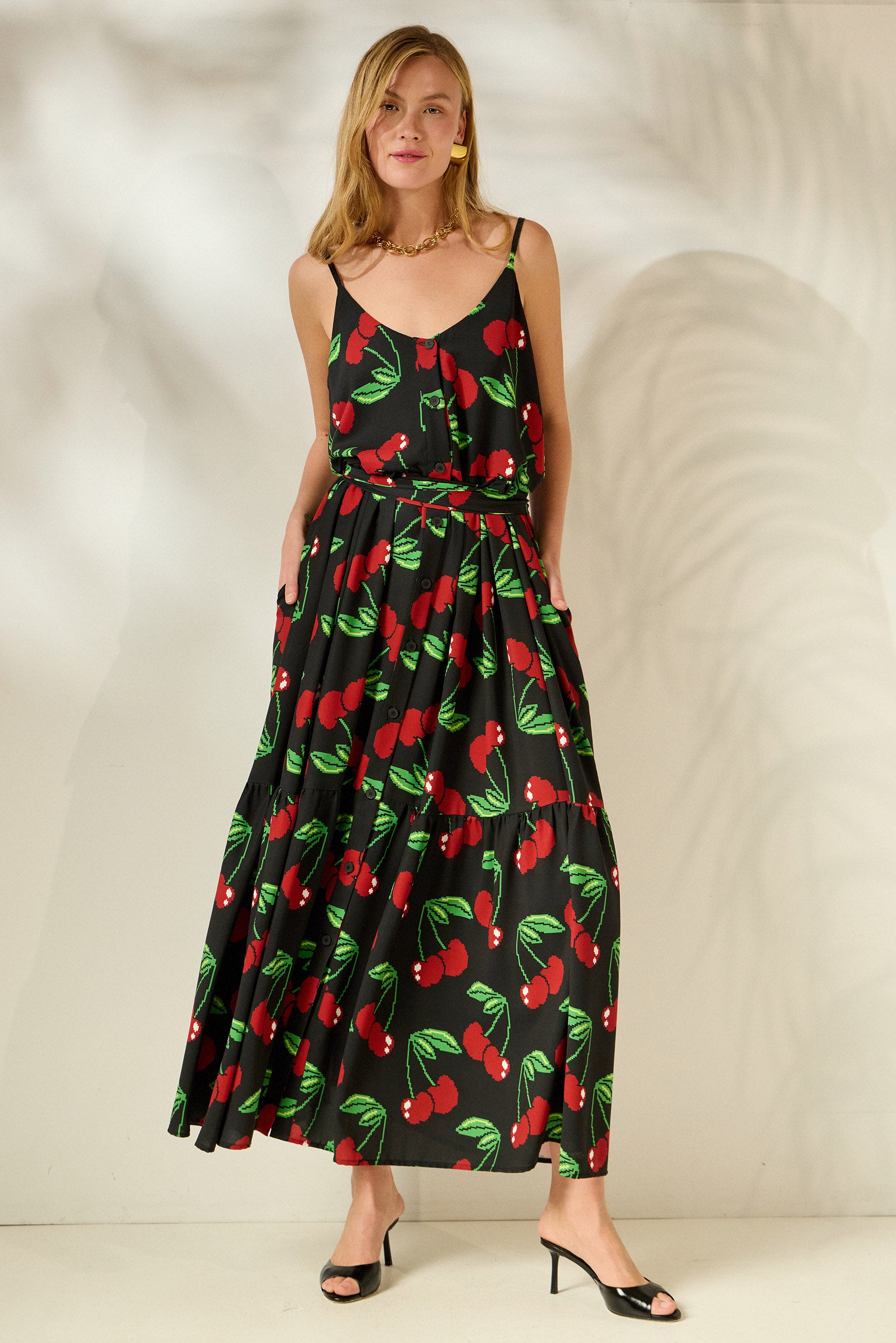 ‘FOTINI’ ΜΑΞΙ ΕΜΠΡΙΜΕ ΦΟΡΕΜΑ (BLACK/CHERRY) MAMOUSH