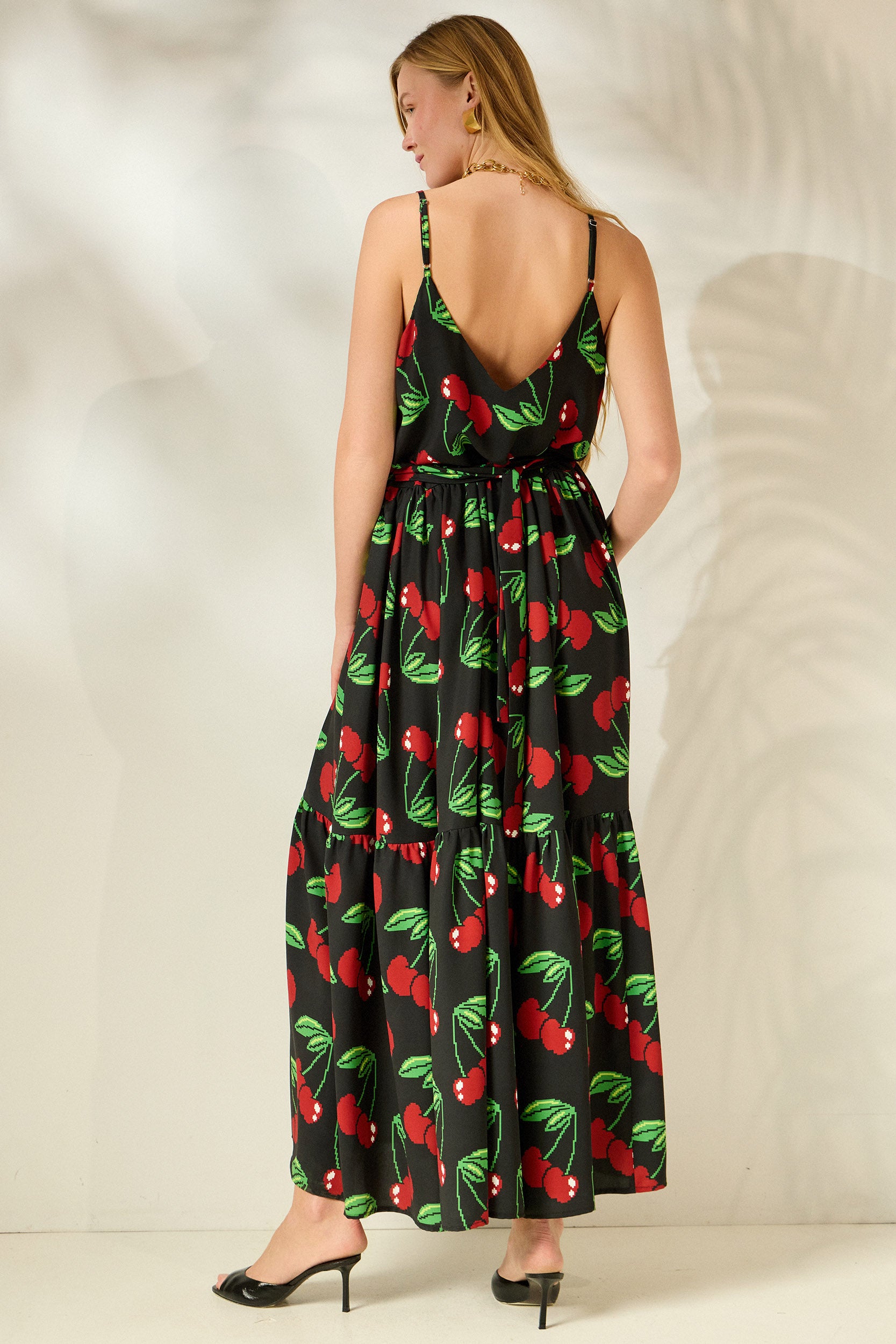 ‘FOTINI’ ΜΑΞΙ ΕΜΠΡΙΜΕ ΦΟΡΕΜΑ (BLACK/CHERRY) MAMOUSH