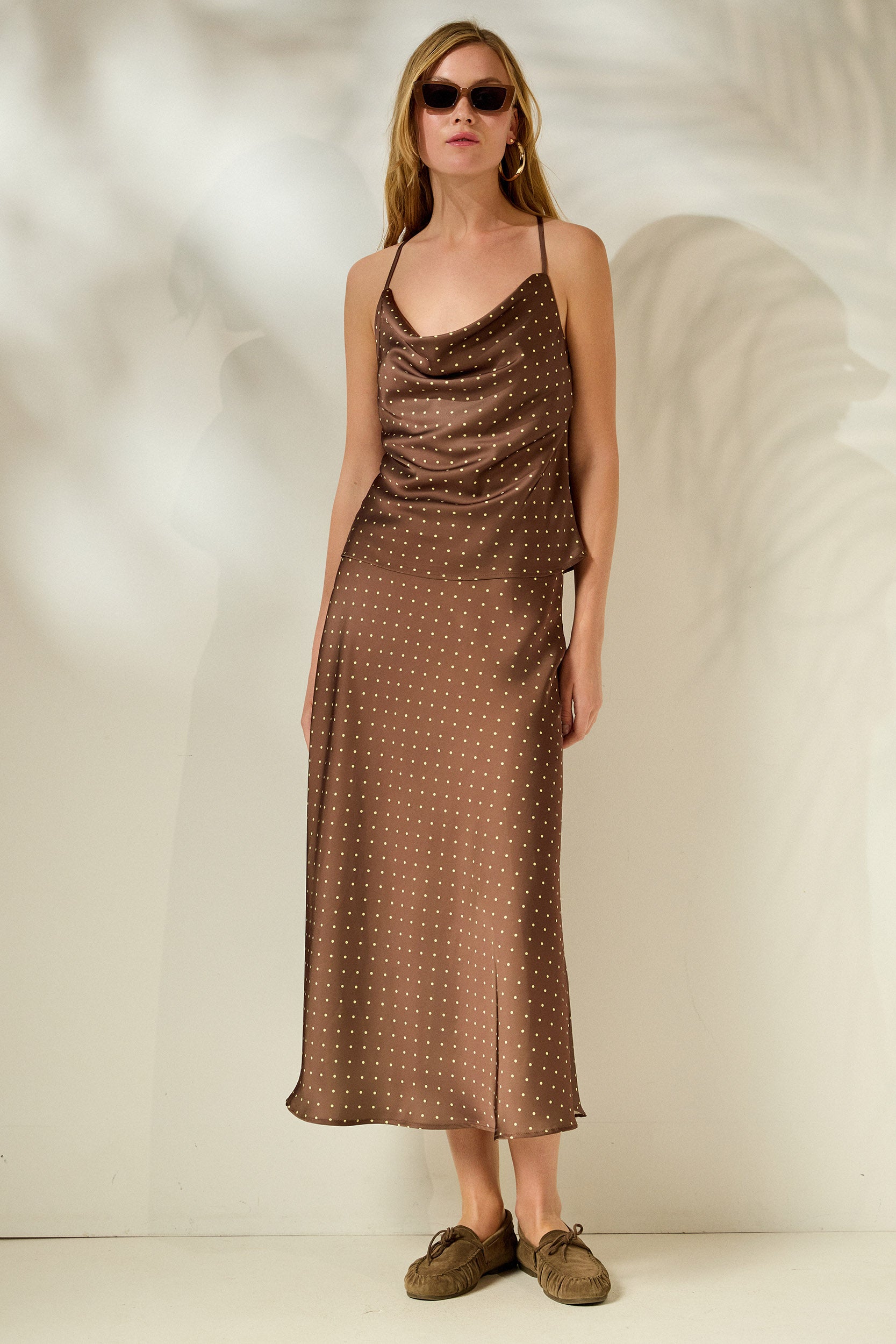 'ILEKTRA' ΝΤΡΑΠΕ ΣΑΤΕΝ ΤΟΠ (CHOCOLATE/POLKA DOT) MAMOUSH