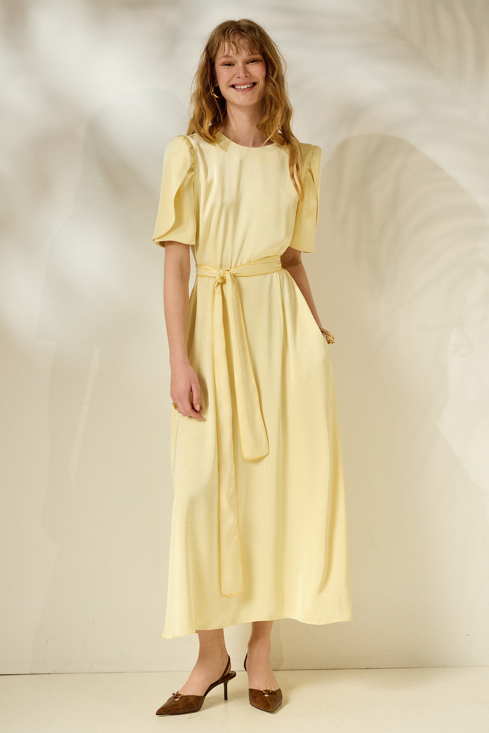 'LYDIA' ΣΑΤΕΝ ΜΙΝΤΙ ΦΟΡΕΜΑ (PALE YELLOW) MAMOUSH