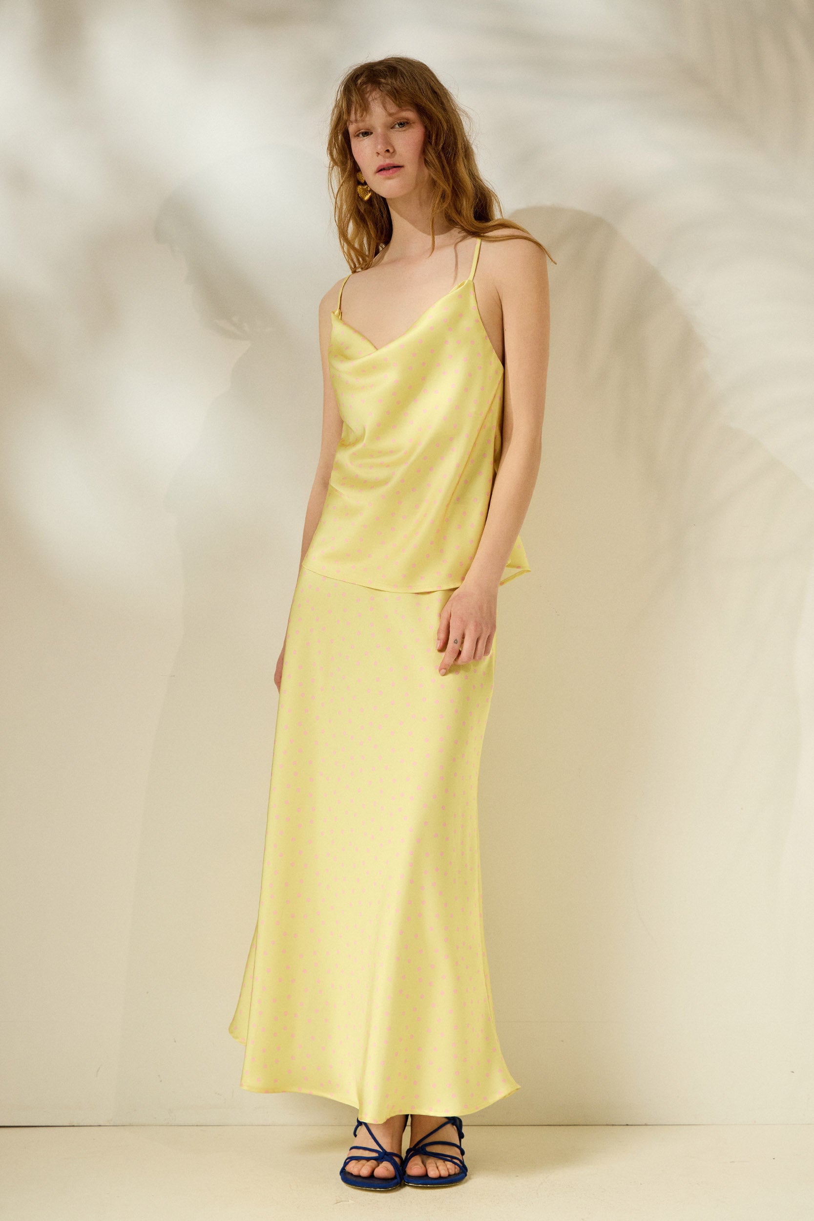 'ILEKTRA' ΝΤΡΑΠΕ ΣΑΤΕΝ ΤΟΠ (PASTEL YELLOW/POLKA DOT) MAMOUSH