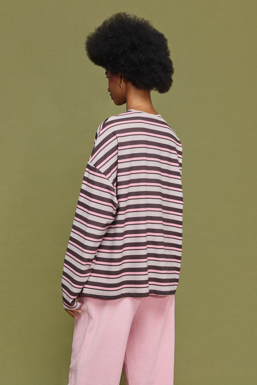 'ΜΑΡΥ' OVERSIZED ΡΙΓΕ ΜΠΛΟΥΖΑ (PINK/CHOKOLA) MAMOUSH