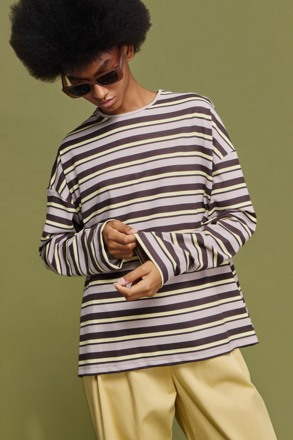 ΜΑΡΥ' OVERSIZED ΡΙΓΕ ΜΠΛΟΥΖΑ (LIGHT YELLOW/CHOKOLA) MAMOUSH