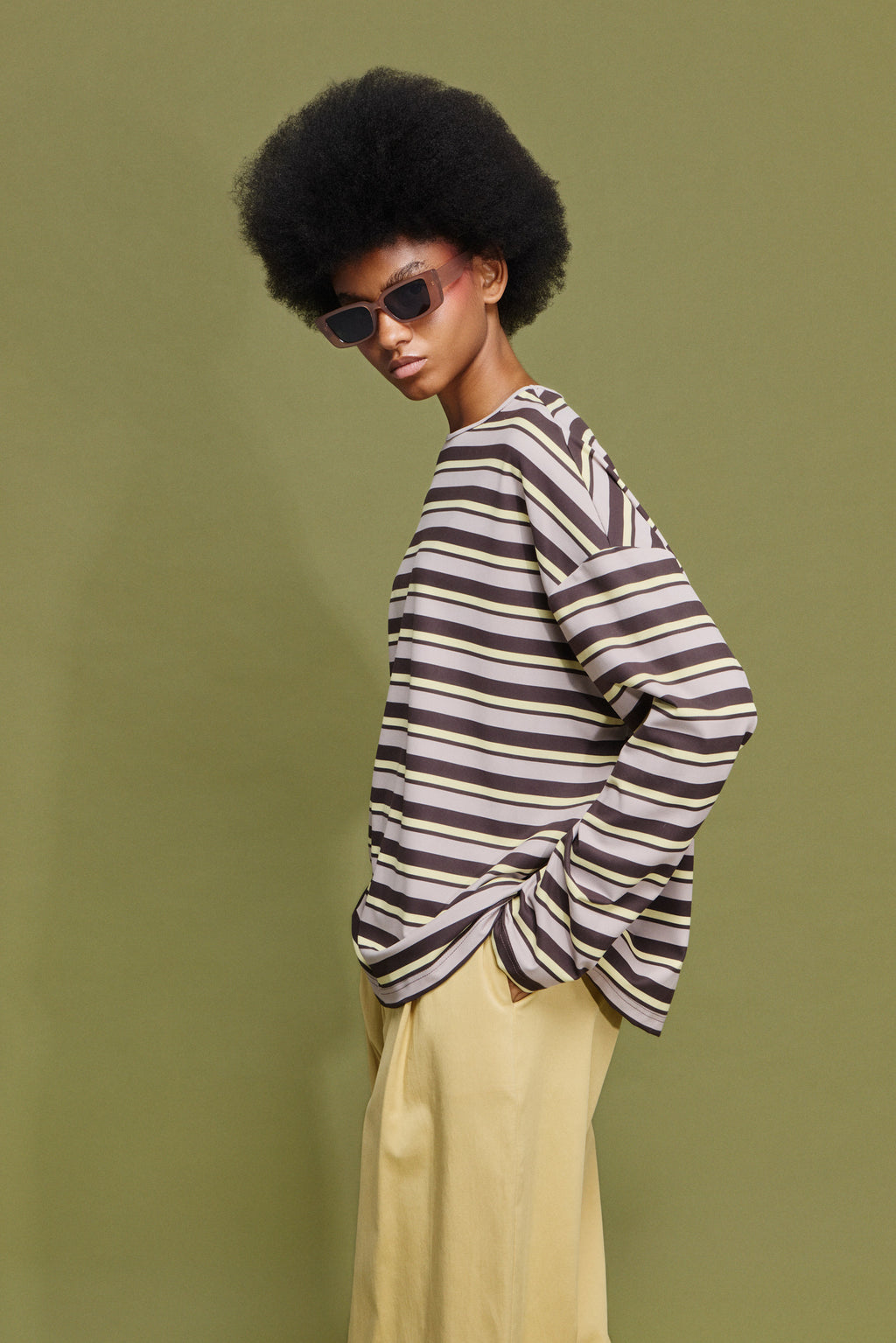 ΜΑΡΥ' OVERSIZED ΡΙΓΕ ΜΠΛΟΥΖΑ (LIGHT YELLOW/CHOKOLA) MAMOUSH