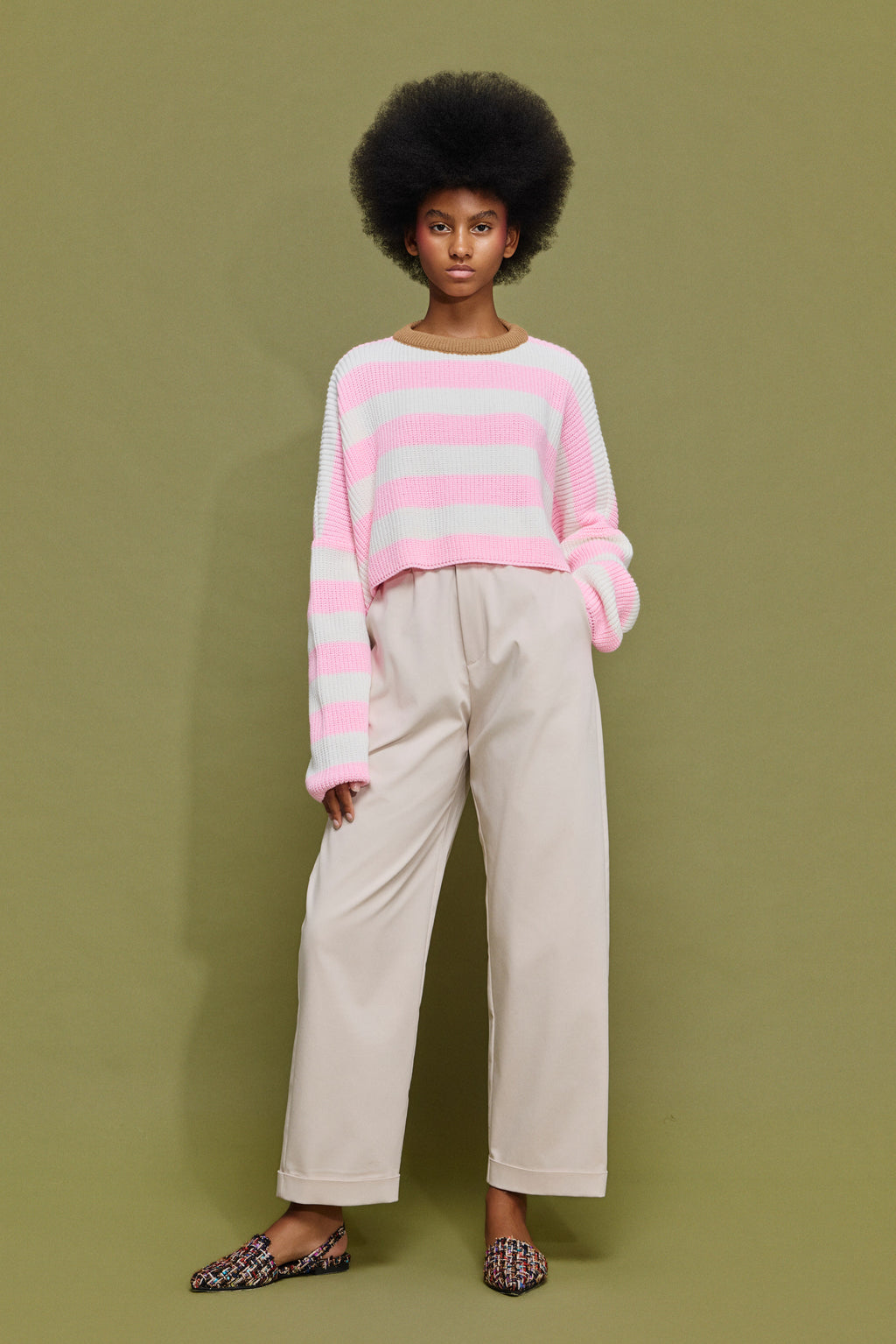 ARIANA' ΡΙΓΕ ΠΛΕΚΤΗ ΜΠΛΟΥΖΑ (ECRU/PINK) MAMOUSH