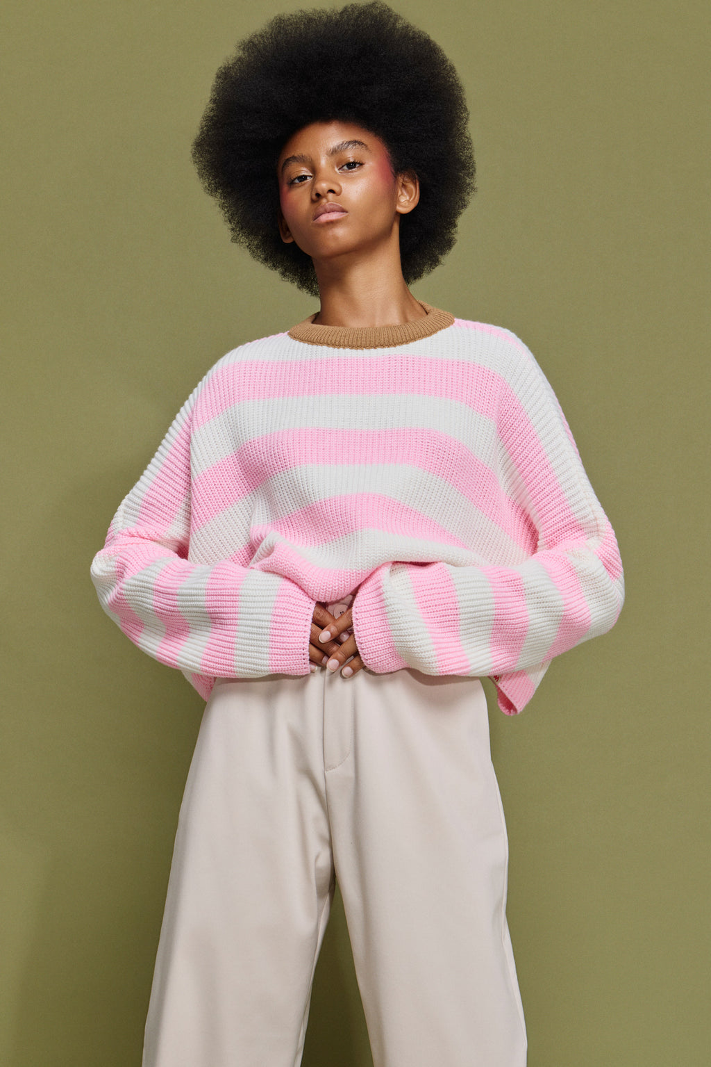 ARIANA' ΡΙΓΕ ΠΛΕΚΤΗ ΜΠΛΟΥΖΑ (ECRU/PINK) MAMOUSH