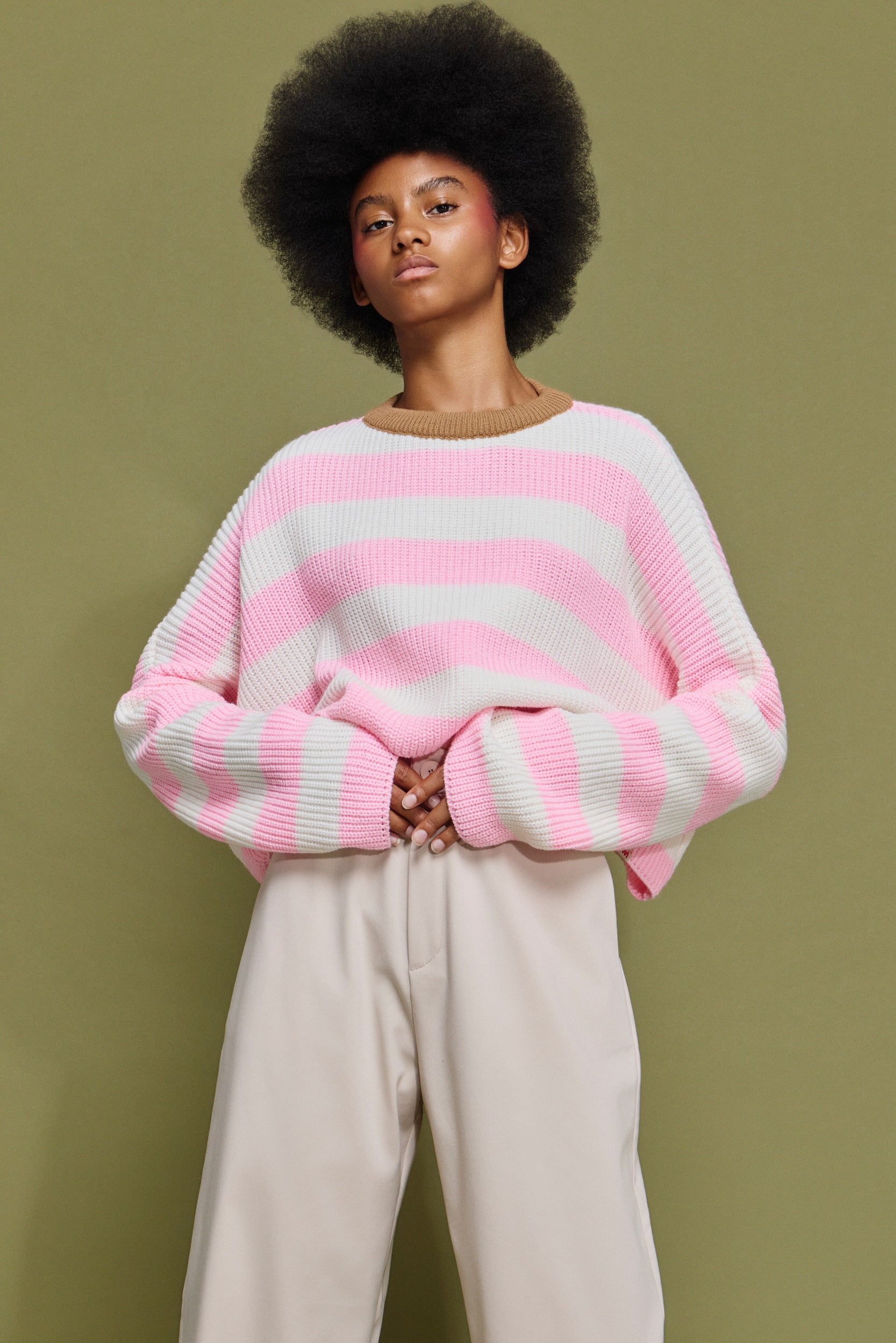 ARIANA' ΡΙΓΕ ΠΛΕΚΤΗ ΜΠΛΟΥΖΑ (ECRU/PINK) MAMOUSH