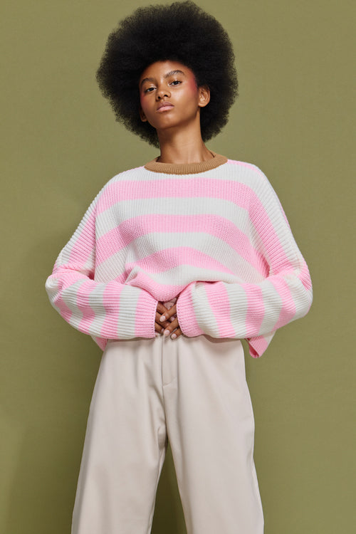 ARIANA' ΡΙΓΕ ΠΛΕΚΤΗ ΜΠΛΟΥΖΑ (ECRU/PINK) MAMOUSH