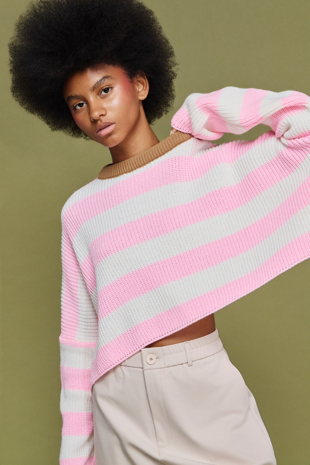 ARIANA' ΡΙΓΕ ΠΛΕΚΤΗ ΜΠΛΟΥΖΑ (ECRU/PINK) MAMOUSH