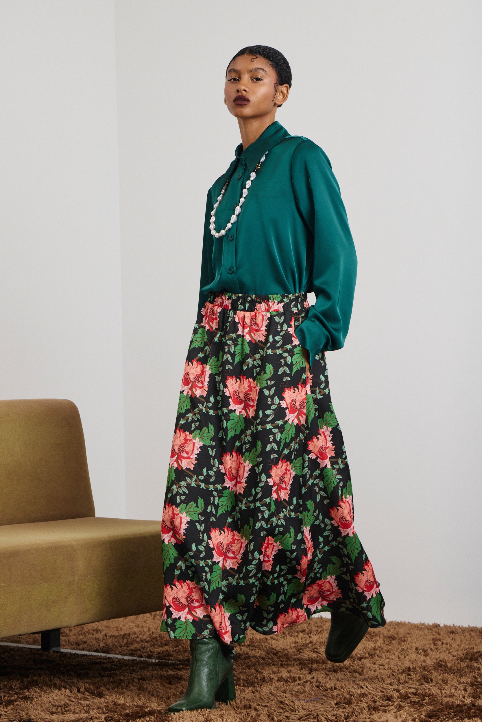 KAIA' ΣΑΤΕΝ ΠΟΥΚΑΜΙΣΟ (DARK GREEN) MAMOUSH