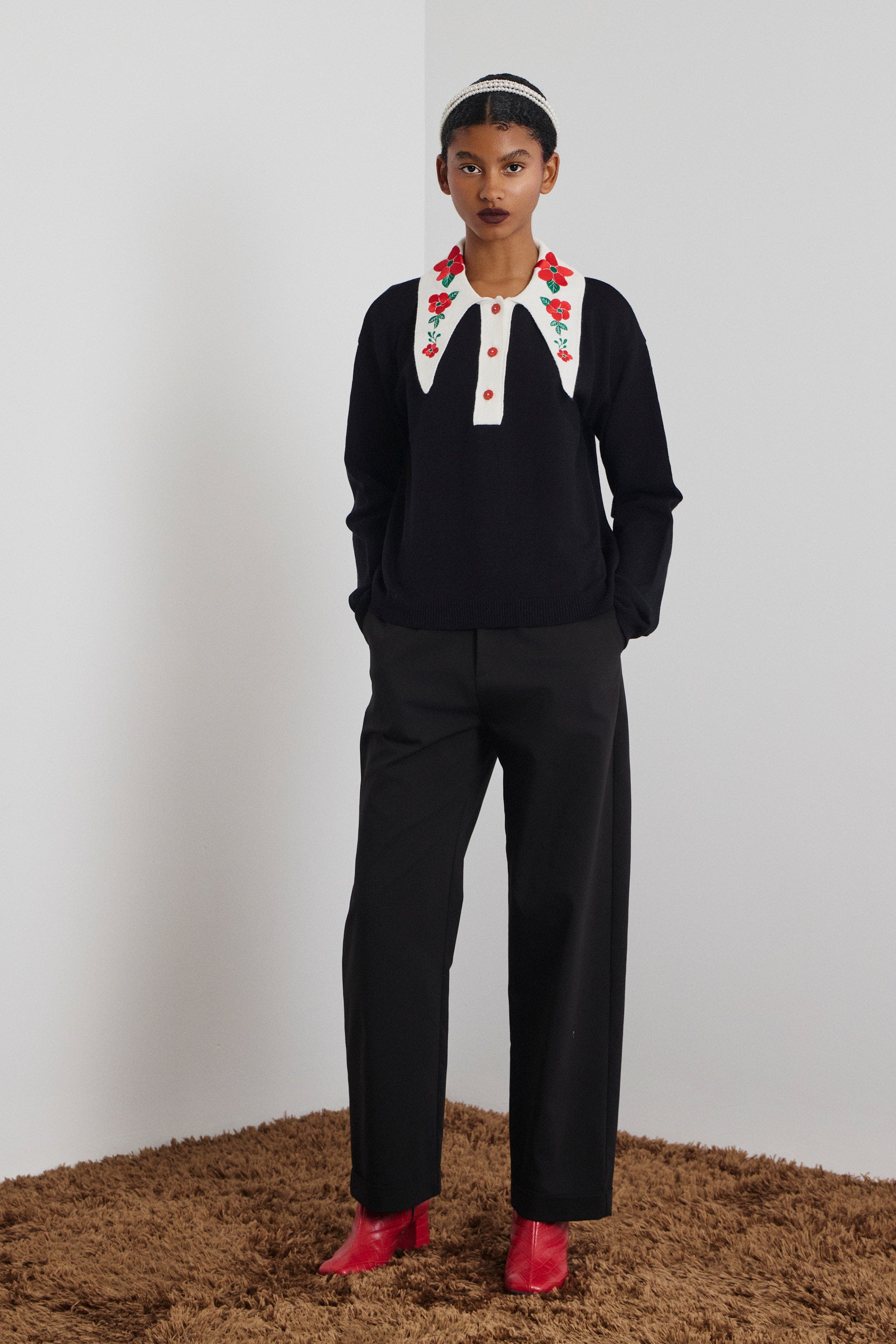 ‘DORIS’ KNITTED BLOUSE (BLACK) MAMOUSH