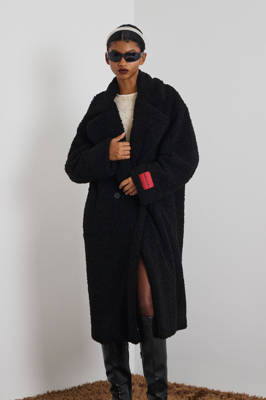 ‘NORMA’ ΜΠΟΥΚΛΕ ΓΟΥΝΙΝΟ ΠΑΛΤΟ ΜΕ ANIMAL PRINT ΦΟΔΡΑ (BLACK) MAMOUSH