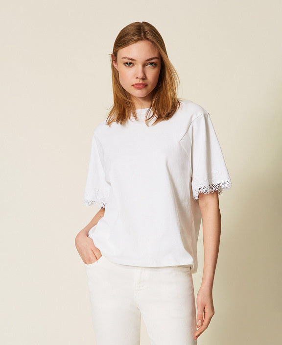 ΒΑΜΒΑΚΕΡΗ ΜΠΛΟΥΖΑ ΜΕ ΔΑΝΤΕΛΑ (WHITE) TWINSET