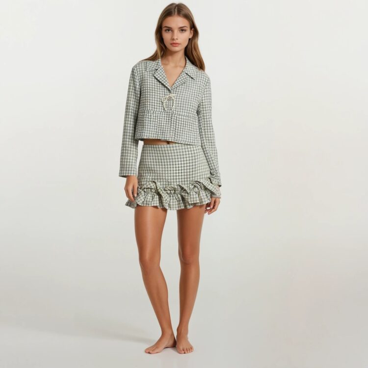 MINI ΚΑΡΟ ΦΟΥΣΤΑ (MINT BLUE VICHY) MILKWHITE