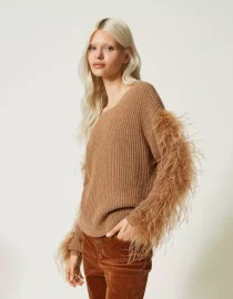 KNIT T-SHIRT WITH FEATHERS TWINSET BLOUSES 9