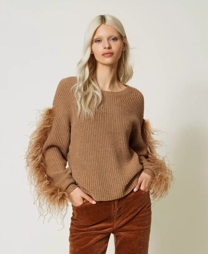 KNIT T-SHIRT WITH FEATHERS TWINSET BLOUSES 8