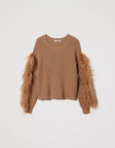 KNIT T-SHIRT WITH FEATHERS TWINSET BLOUSES 2