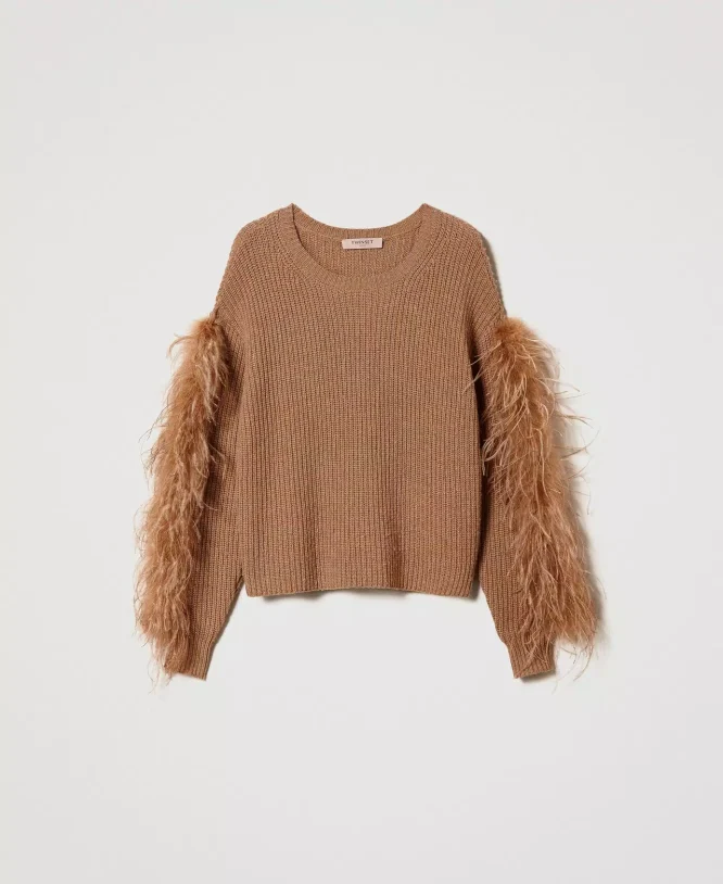 KNIT T-SHIRT WITH FEATHERS TWINSET BLOUSES 7
