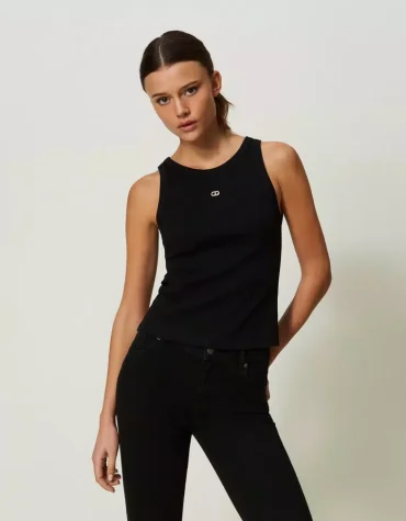 RIBBED ΤΟΠ ΜΕ ΚΕΝΤΗΜΕΝΟ ΣΗΜΑ OVAL T (BLACK) TWINSET new arrivals