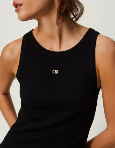 RIBBED ΤΟΠ ΜΕ ΚΕΝΤΗΜΕΝΟ ΣΗΜΑ OVAL T (BLACK) TWINSET new arrivals 2