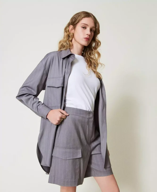 ΒΕΡΜΟΥΔΑ PINSTRIPE ΜΕ ΤΣΕΠΕΣ TWINSET new arrivals 5