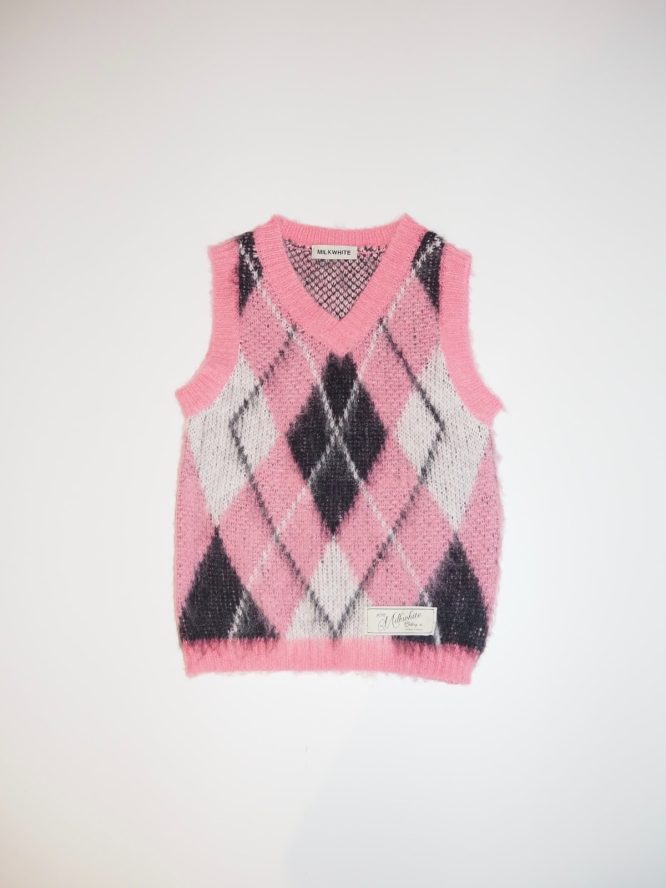 ΠΛΕΚΤΟ ΓΙΛΕΚΟ ΜΕ ΡΟΜΒΟΥΣ (PINK) MILKWHITE VEST 3